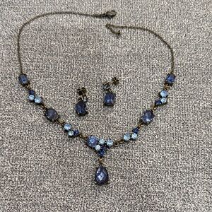 Elegant Blue Crystal Necklace and Earring Set